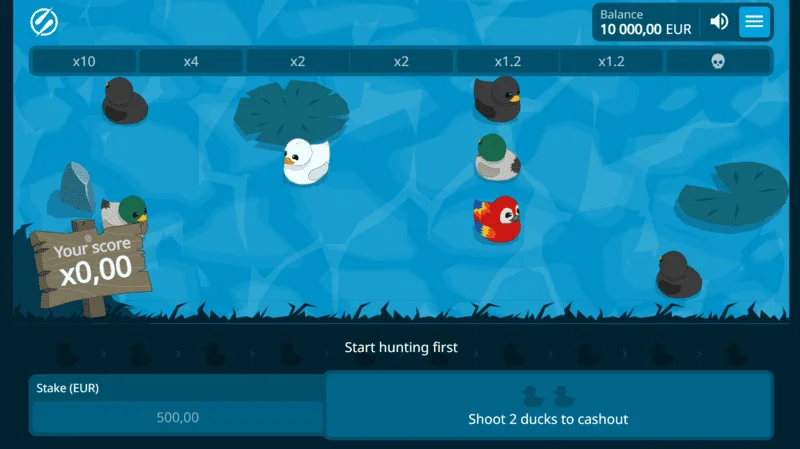 Exploding Ducks - layar permainan dengan bebek di air