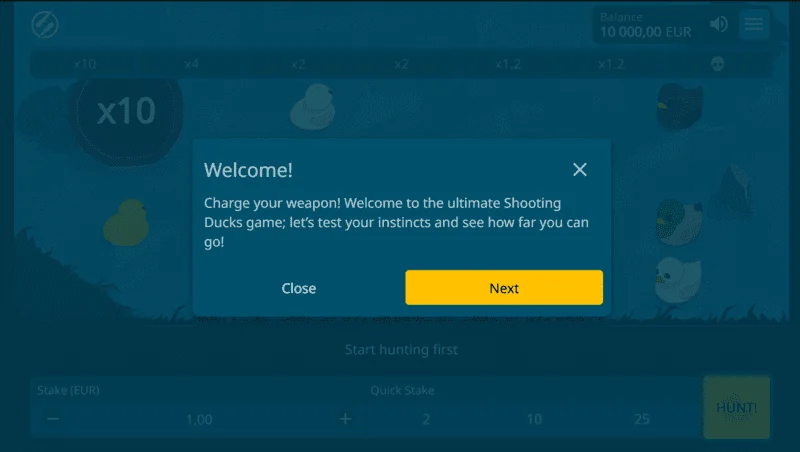 Exploding Ducks - layar selamat datang dengan pilihan taruhan